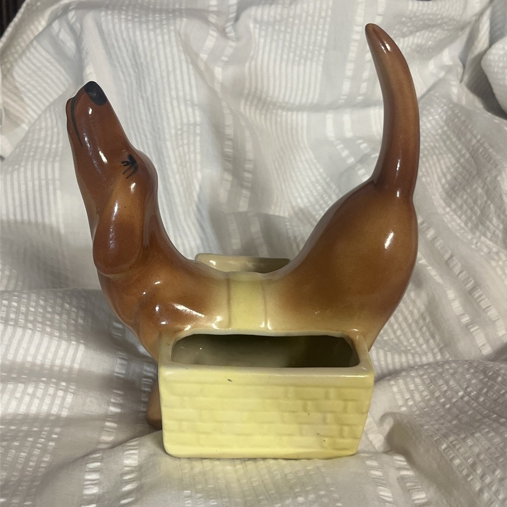 Vintage Ceramic Dachshund Weiner Dog MCM Planter Dresser Caddy Ring Holder